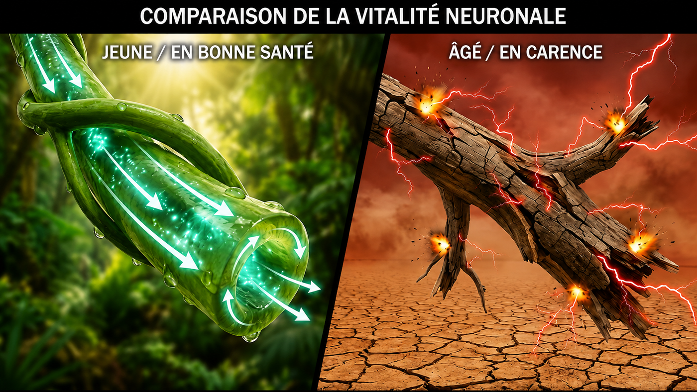 Comparaison d'un nerf sciatique sain et d'un nerf vieilli et comprimé