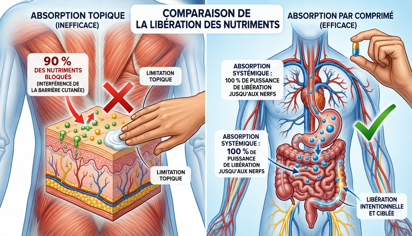 Absorption d'un complément standard comparée à une administration de PEA à dose clinique ciblée