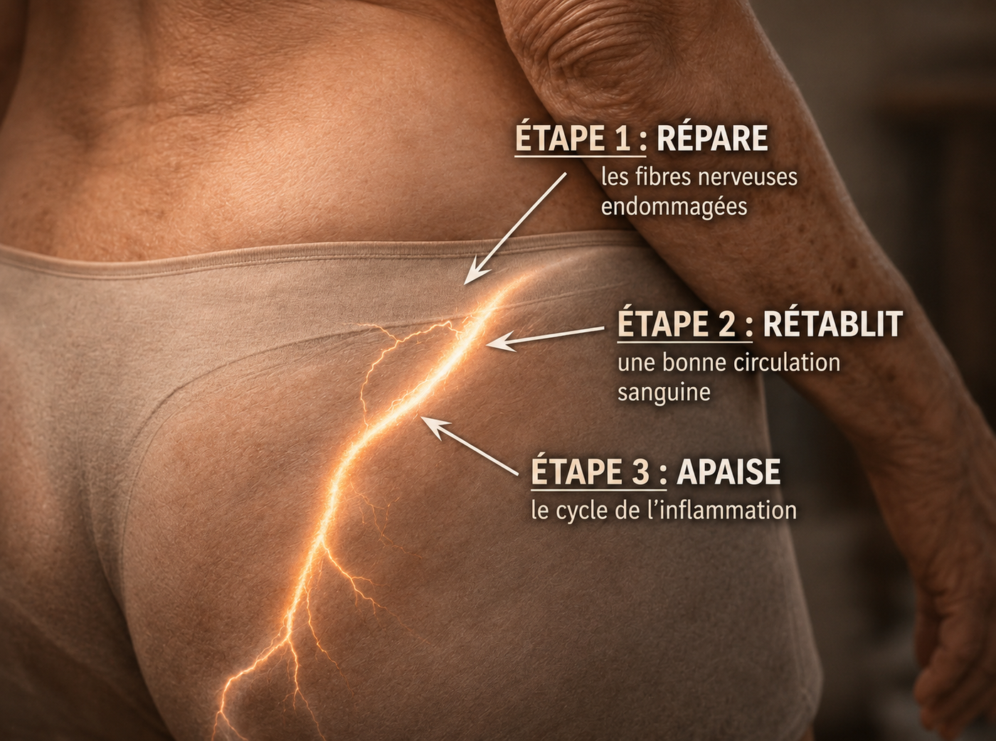 Processus de soulagement en trois étapes : relâcher le muscle, rétablir la circulation, calmer l'inflammation