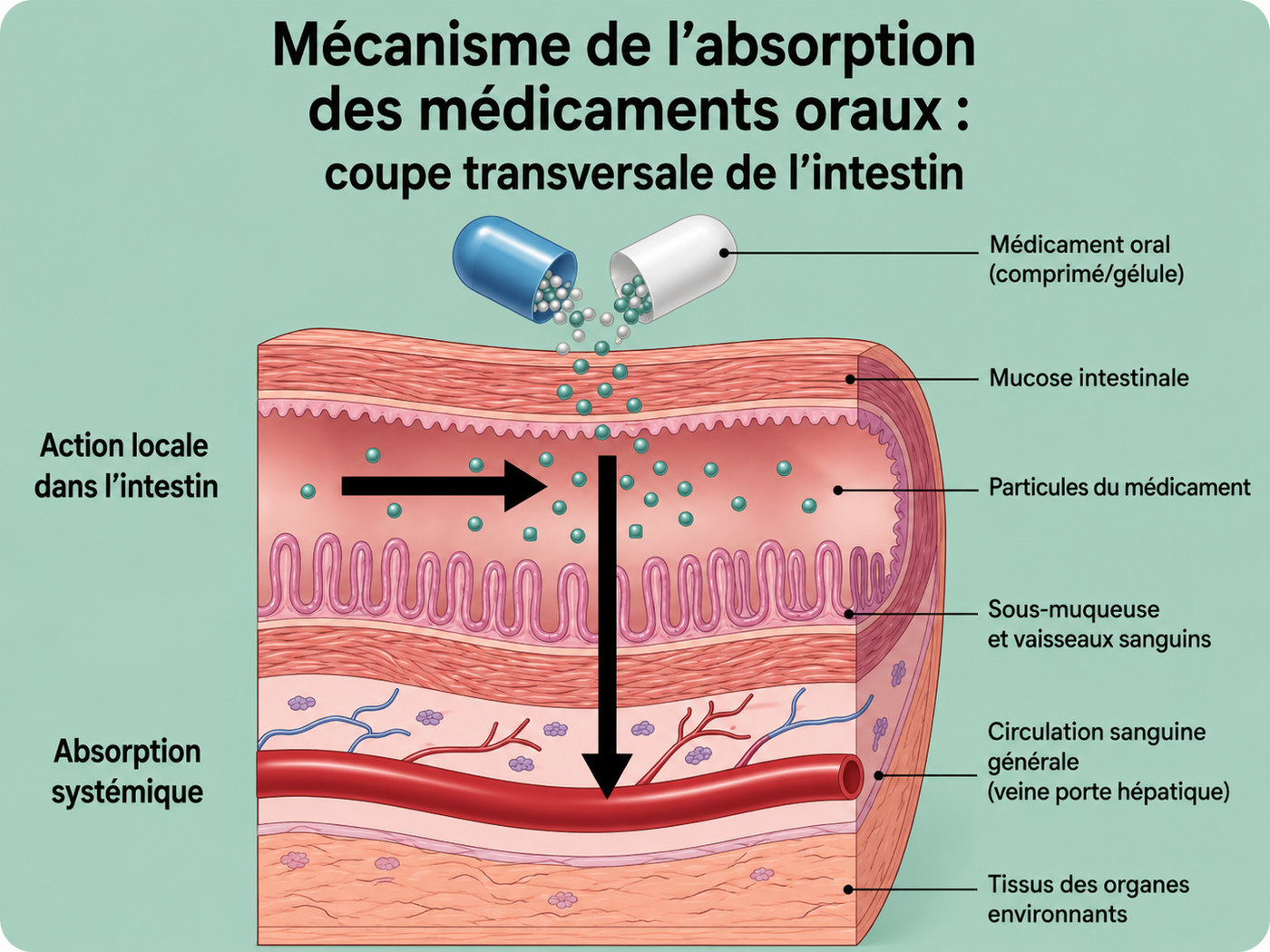 Schéma expliquant comment le PEA à dose clinique atteint les tissus musculaires profonds