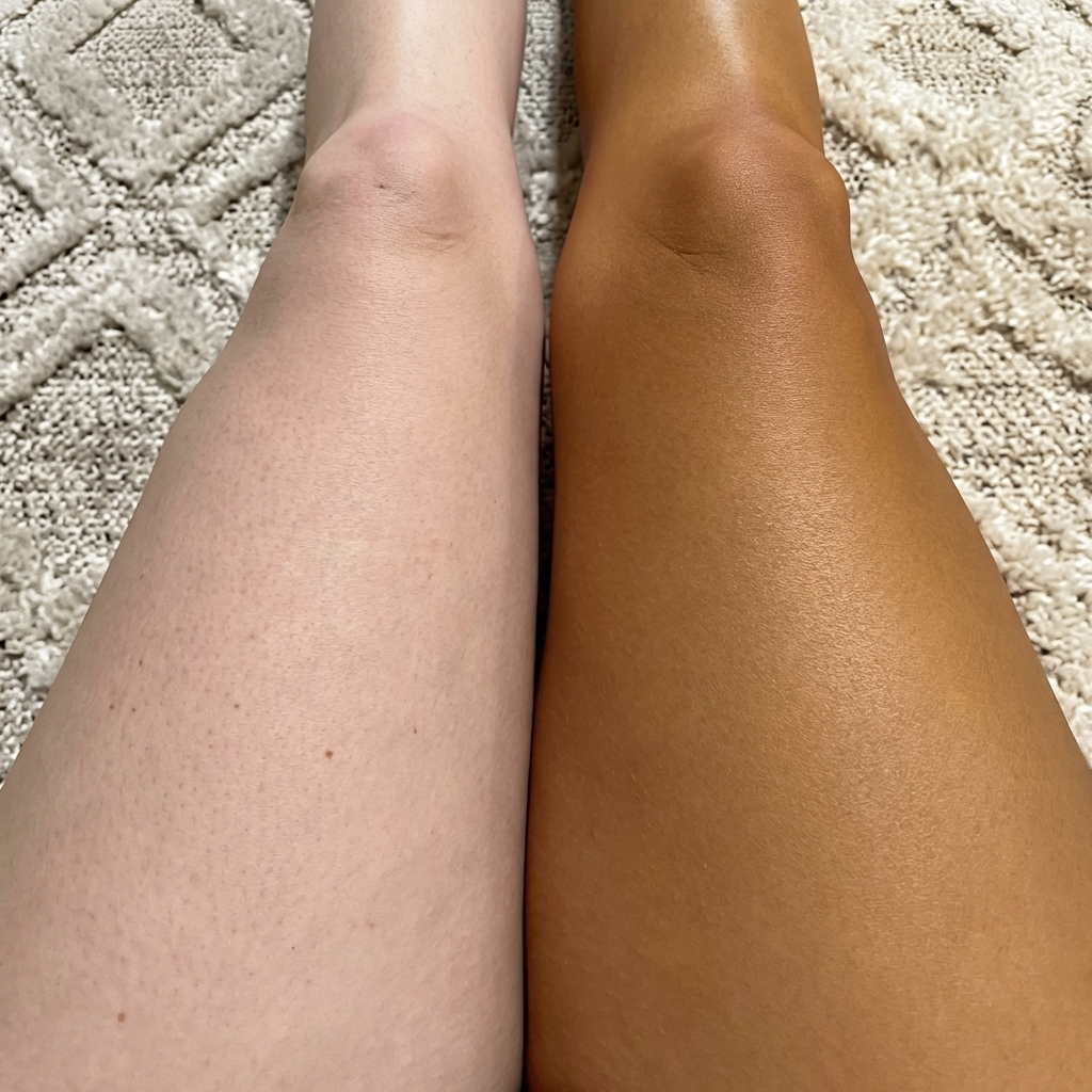 Des jambes lisses et uniformément dorées